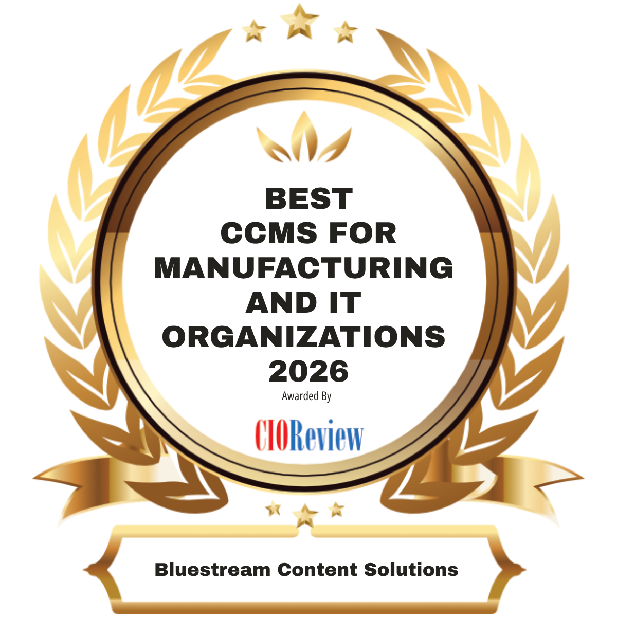 Original CIOReview Best CCMS for Manufacturing and IT Organizations 2026 award badge