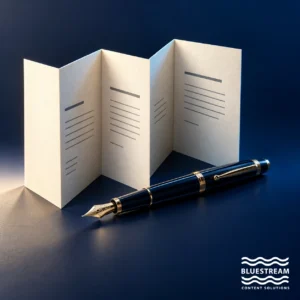 Precisely folded manuscript sections illustrate modular structured authoring.