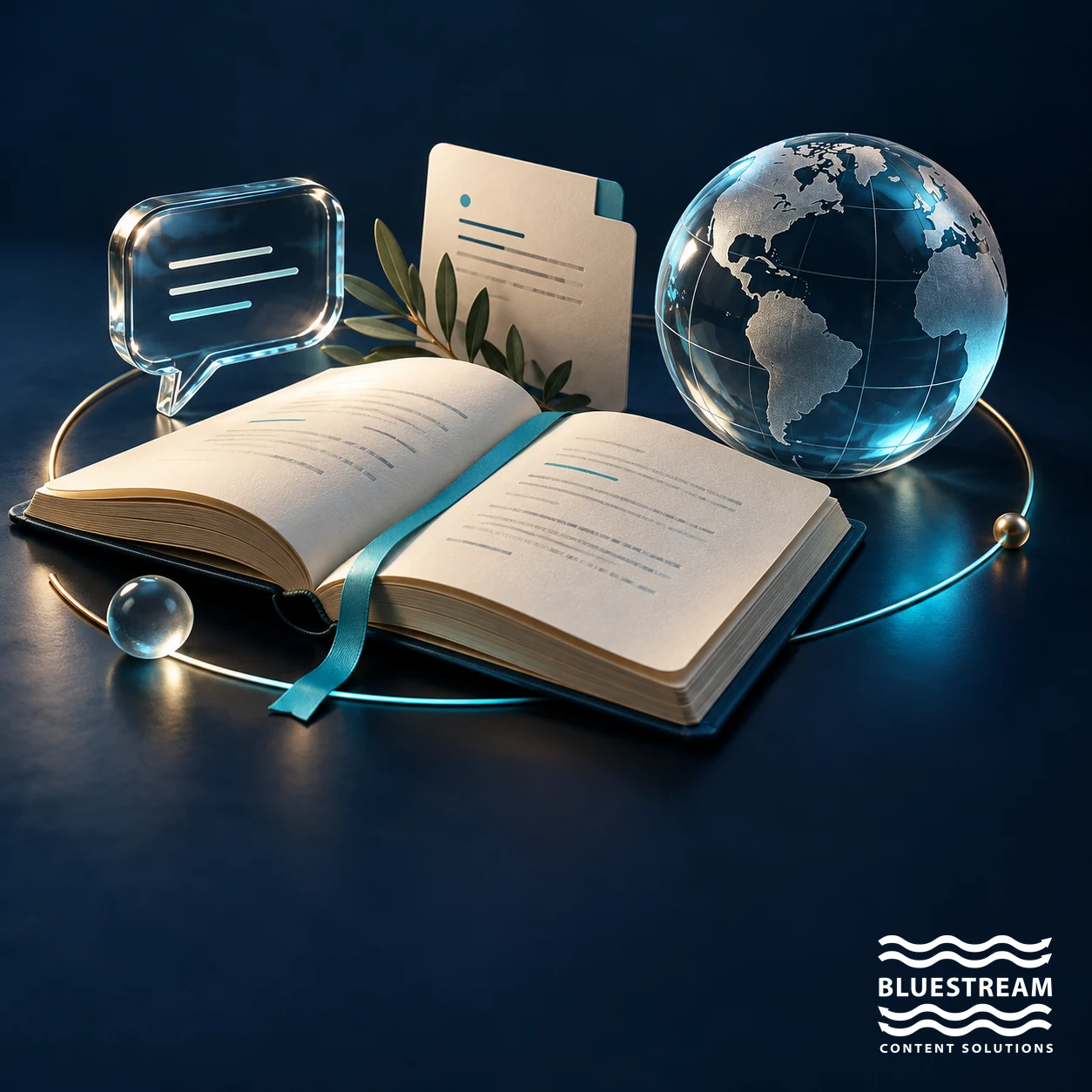 An editorial notebook with conversation, metadata and global publishing symbols represents documentation trends.