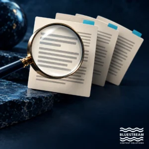A magnifying glass enlarges a passage on a reference card among related content.