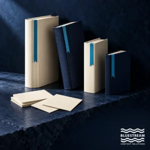 Different books and modular content cards, illustrating distinct content management approaches.