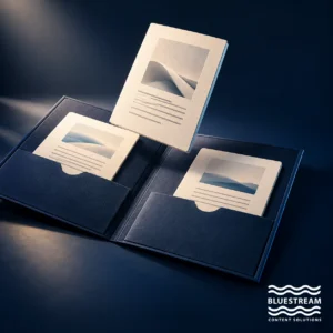 Reusable content cards assemble into a document folio, illustrating components in a CCMS.
