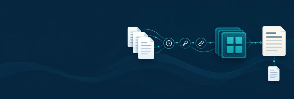 Conceptual diagram of documentation APIs for AI agents: approved content, context and permission checks, and a source-linked answer.