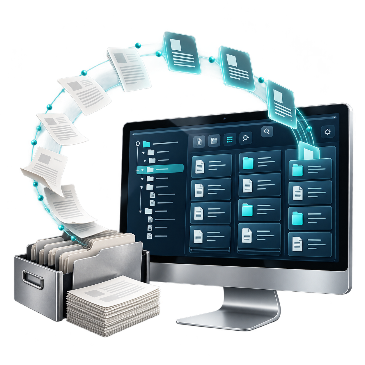 Illustration of files moving into a structured content workspace
